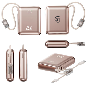 Champagne Gold Power Bank 10,000mAh with Built-in Cable – Fast Charging