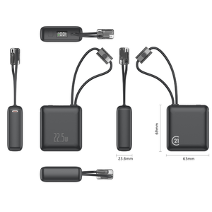 Mini Black Power Bank 10,000mAh with Built-in Cable – Fast Charging, Ultra Slim - NEW