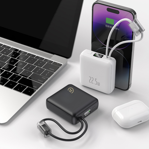 Mini Black Power Bank 10,000mAh with Built-in Cable – Fast Charging, Ultra Slim - NEW