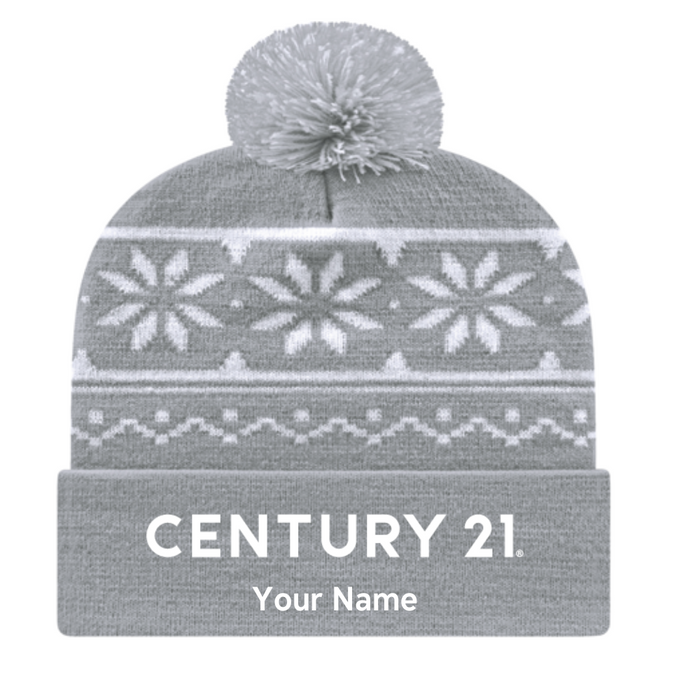 Snowflake Knit Cap with Cuff - Personalized Embroidery